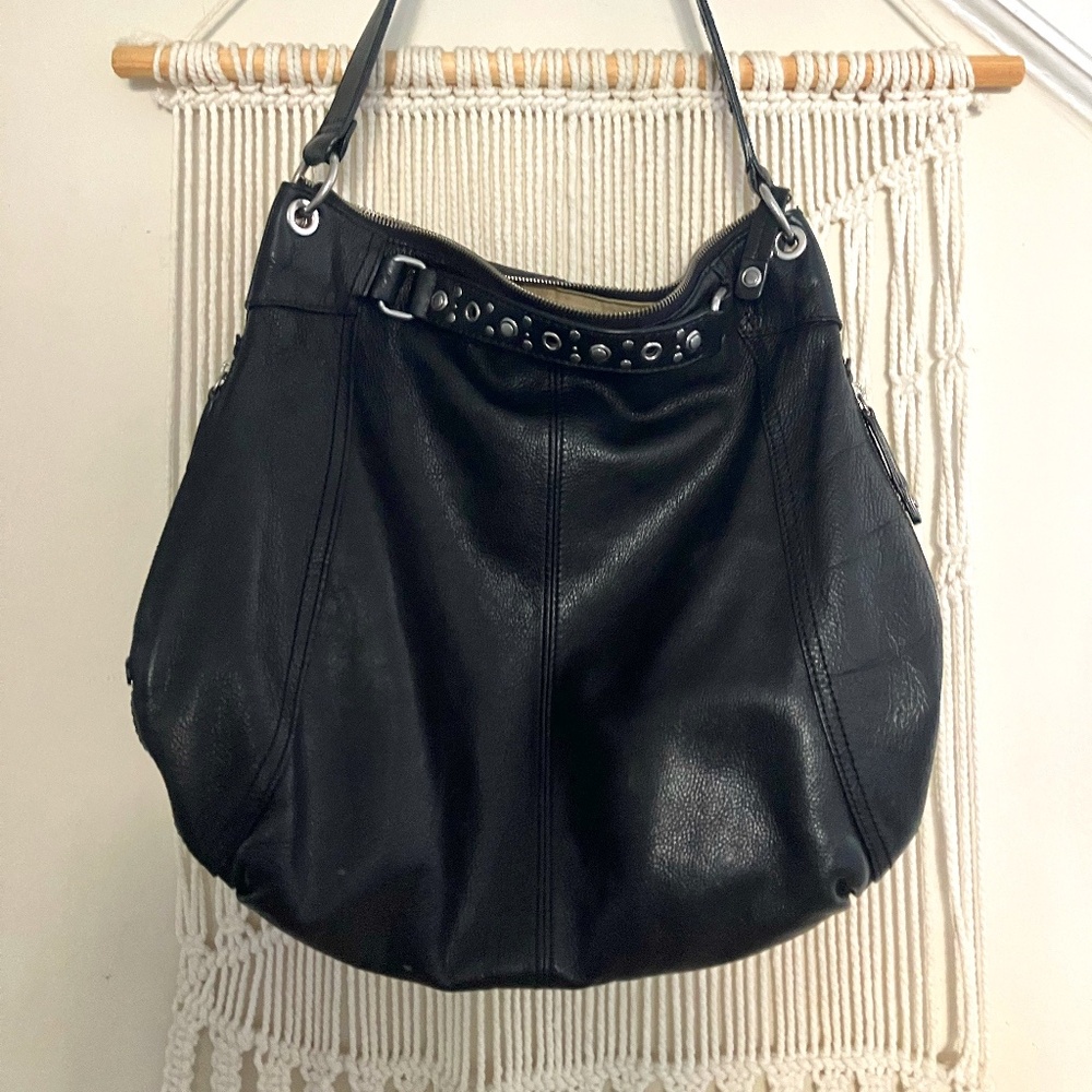 Banana Republic Black Alex Tote Leather Gunmetal Studs & Hardware Hobo Bag